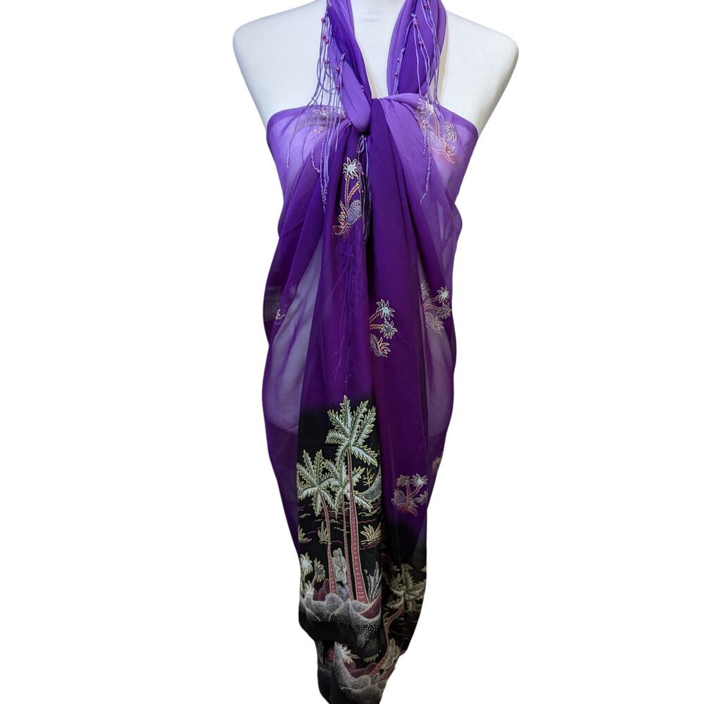 Island impressions Pareo/sarong Sheer 75" width 45" length purple and black GUC